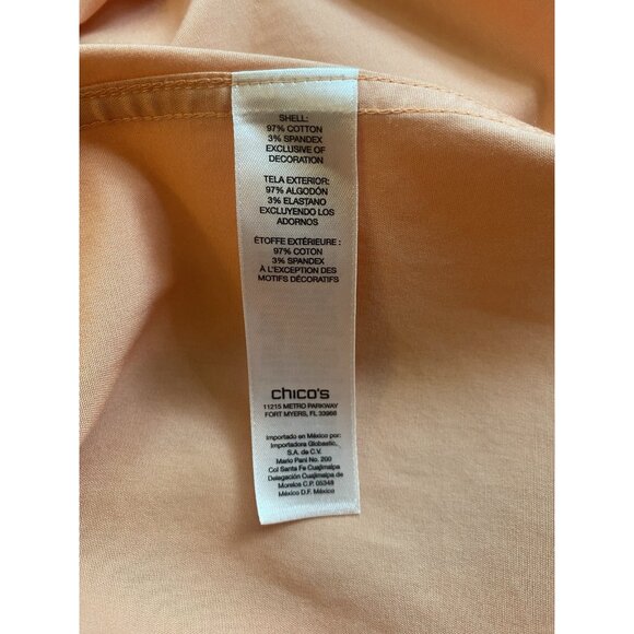 CHICOS 1 Medium Peach Button Up No Iron Tunic Top Shirt Roll Tab Sleeve Collared - Picture 6 of 6